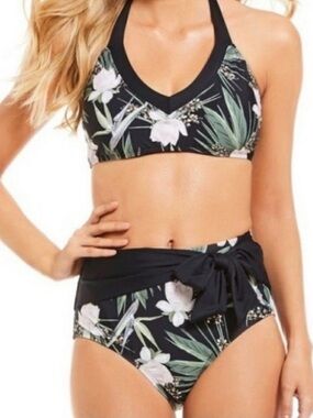 Antonio Melani Black Floral High-Waist Bikini Set